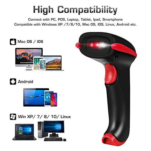 WoneNice Wireless 2D Barcode Scanner, Compatible with Bluetooth & 2.4GHz Wireless & Wired, Support Scan PDF417, QR and datamatrix Code for Computer, Tablet, iPhone, iPad, Android