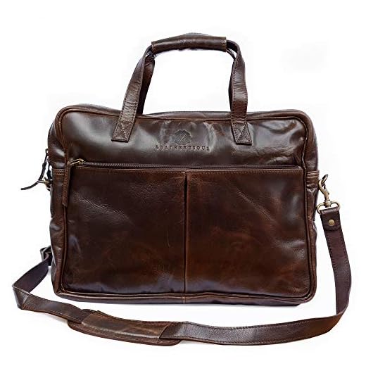 Wall Street Handmade Genuine Buffalo Leather Laptop Messenger Briefcase Bag 16 inch for Men and Women (Antique Brown)