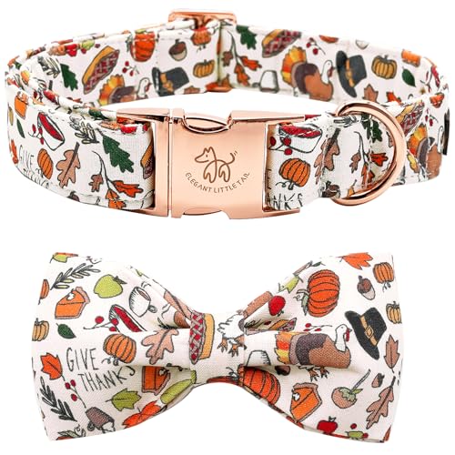 Elegant Little Tail Dog Collar with Soft Bow - Fall Thanksgiving Turkey Bow Collar for Medium Dogs