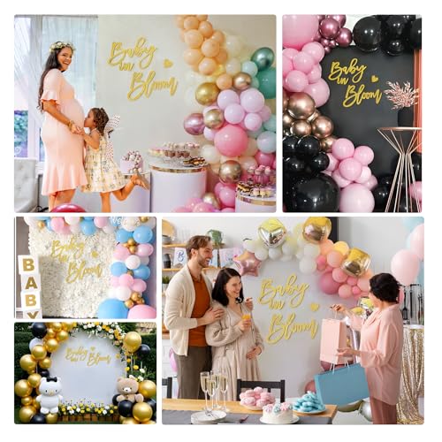 Image of Gold Baby in Bloom Sign for Baby Shower- Large Glitter Felt Letters for Baby Shower Banner Arch Backdrop Gender Reveal Girl or Boy Theme Pregnancy Announcement Party Wall Decorations