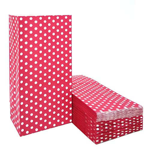 ADIDO EVA Polka Dot Paper Gift Bags Red Mini Lunch Goodie Bags for Party Favors, Kid’s Birthday, Wedding (3.5 x 2.3 x 7 In 100 PCS)