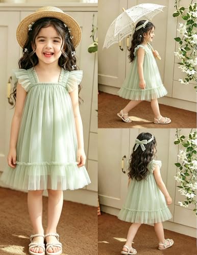 Image of Arshiner Toddler Tulle Dress for Girls Layered Tutu Ruffle Dresses Swing Twirly Fairy Summer Birthday Party Wedding Sundress
