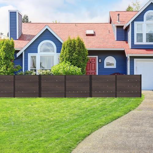 COSTWAY Gartenzaun 2-teilig, Zaun mit Pfosten & Schutzkappen, 115 cm hoch, Sichtschutzzaun aus HDPE, Steckzaun Zaunelementen, Freistehender dekorativer Zaun, Sichtschutz für Garten & Terrasse (Braun)