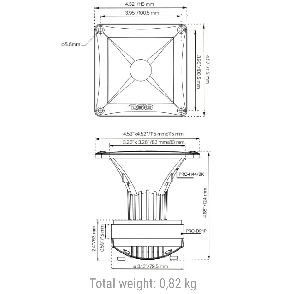 DS 18 Set PRO-DR1PK44 1 Tweeter à pavillon à Compression 11,5 x 11,5 cm 120 Watts rms 240 Watts Max 8 ohm 107,3 ​​DB pour fête à Domicile, 1 pièce