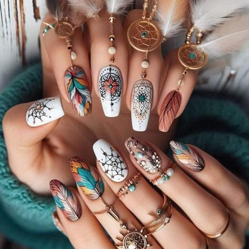 24 uñas postizas con forma de almendra y flores de otoño, con diseños florales únicos, uñas adhesivas para San Valentín