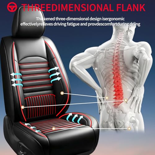Image of Fit Canyon Car Seat Covers (Only Front 2 Seats) Compatible with GMC Canyon 2015-2025 2026-Full Coverage Breathable Leather, Airbag Compatible, Waterproof & All-Weather, Black+Red