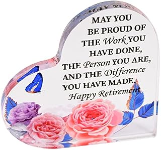 1 Pc Happy Retirement Gifts Heart-Shaped Acrylic Plaque, Thank You Leaving Gifts Retirement Keepsake Retirement Ornaments Retirement Heart Plaque for Colleagues Employees Teachers Friends Women