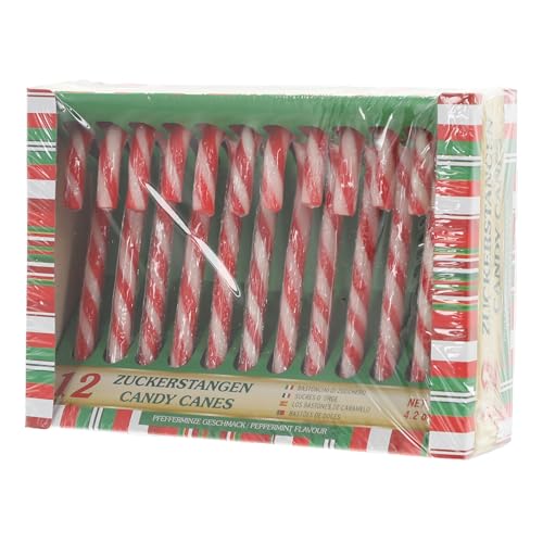 Zuckerstangen12tlg essbar | rot/weiß gestreift je 10g Zucker | Pfefferminzgeschmack Candy Cane verpackt | Spazierstock Weihnachtsdeko (12)