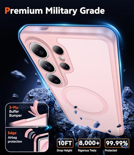 Image of FNTCASE for Samsung Galaxy S26-Ultra Case: Matte Magnetic Translucent Phone Cases with Screen Protector Lens Protection Compatible with Magsafe Rugged Protective Cell Cover (C-Frosted Pink Magnetic)
