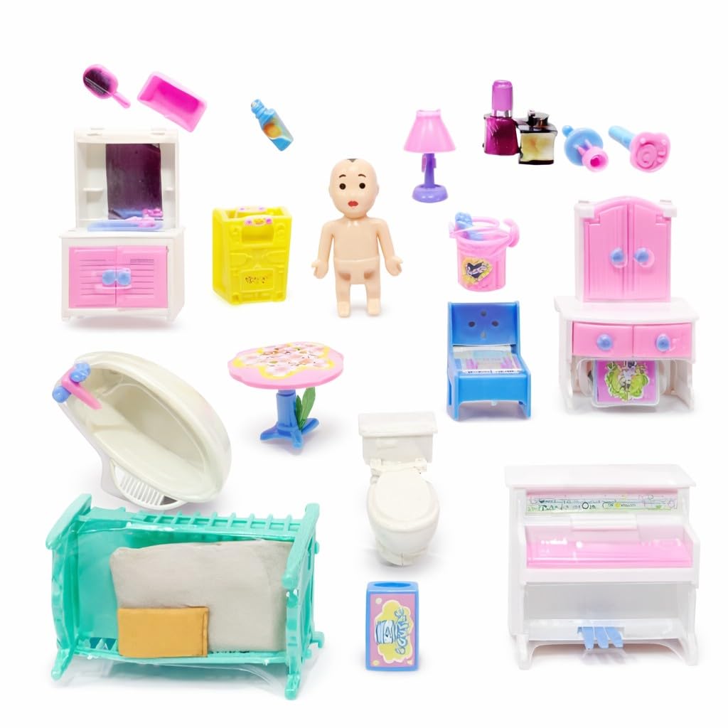 Pretty House Baby Doll Play Set | Doll House Bathroom & Furniture Set | Pretend Role Play Toy for Kids Girls (3+ Years)-image-38