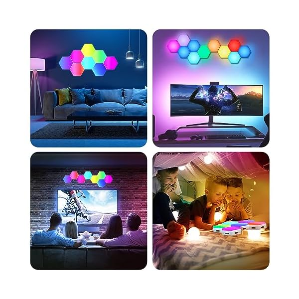 PUMPKINS 20Pcs Hexagon LED Lights, RGB Hex Light Panels, Smart Wall Gaming Panels Sync to Music for Room Bar Bedroom Home Decor Room,Gaming Setup, with App & Remote Control [Energy Class A] - Image 8
