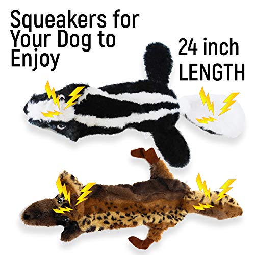 Large-Dog-Toys-Set-of-3-Plush-Stuffingless-Animals-24-Inches-SkunkWolf-Squeaky-Toys-Duck-Squeaky-w-Crinkle-Body-and-Rope-for-Tug-Rubber-Ball-for-Aggressive-Chewers-MediumLarge-Dogs-Carry-Bag