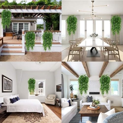 Image of Dekorly Artificial Plants Greenery Boston Fern Persian Rattan, Fake Hanging Plant Ivy Vine Outdoor UV Resistant,Faux Plastic Plants Vines for Jungle Party Decorations Home Decor (2 Pack)