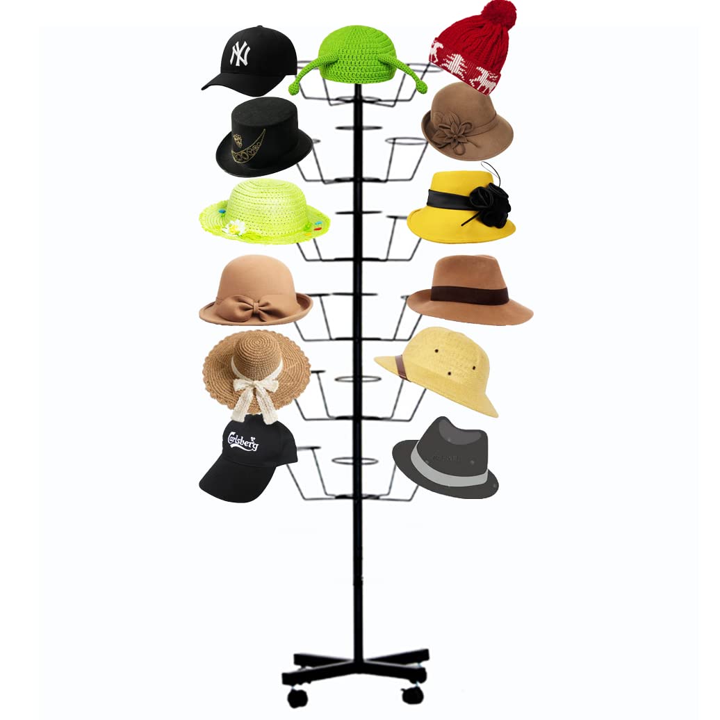 tonchean Hat Display Rack Stand 6 Tier Wig Display Rack 30 Hooks Commercial Hat Hanger Rack Metal Freestanding Retail Hat Stand for Display