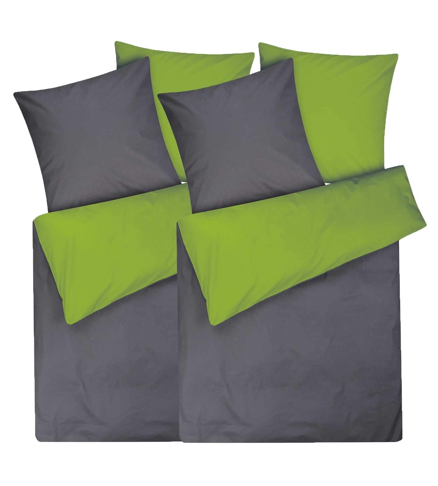 Moon 2er Pack Renforcé Uni Wendebettwäsche, Bettwäsche aus 100% Baumwolle, 135x200 / 80x80 (anthrazit/grün)