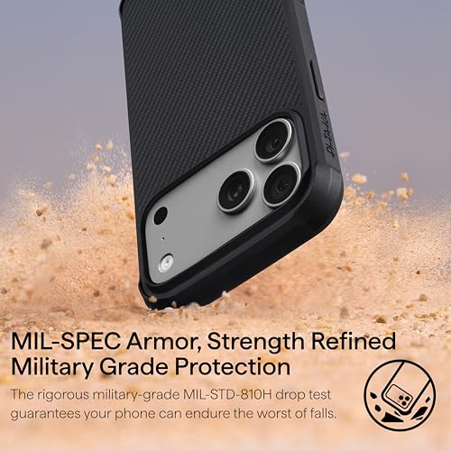 Image of pitaka for iPhone 17 Pro Case 6.3 inch, Military Grade Protective Case, Compatible with MagSafe, 600D Aramid Fiber Woven & TPU Combined, ProGuard - Black /Grey(Twill)