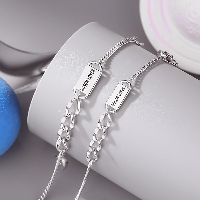 Braccialetto Da Donna In Argento Sterling 925 2 Pezzi Braccialetti Magnetici Per Coppie Con Cuore Abbinato In Argento Sterling Braccialetti Con Lettere Incise Ciondolo D'Amore Braccialett