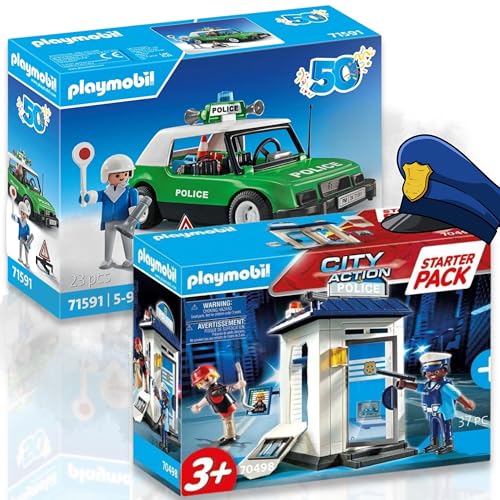 PLAYMOBIL 71591 Coche de policía clásico 70498 Policía caza a un ladrón escapado – ¡emocionantes persecuciones para pequeños agentes de la ley!