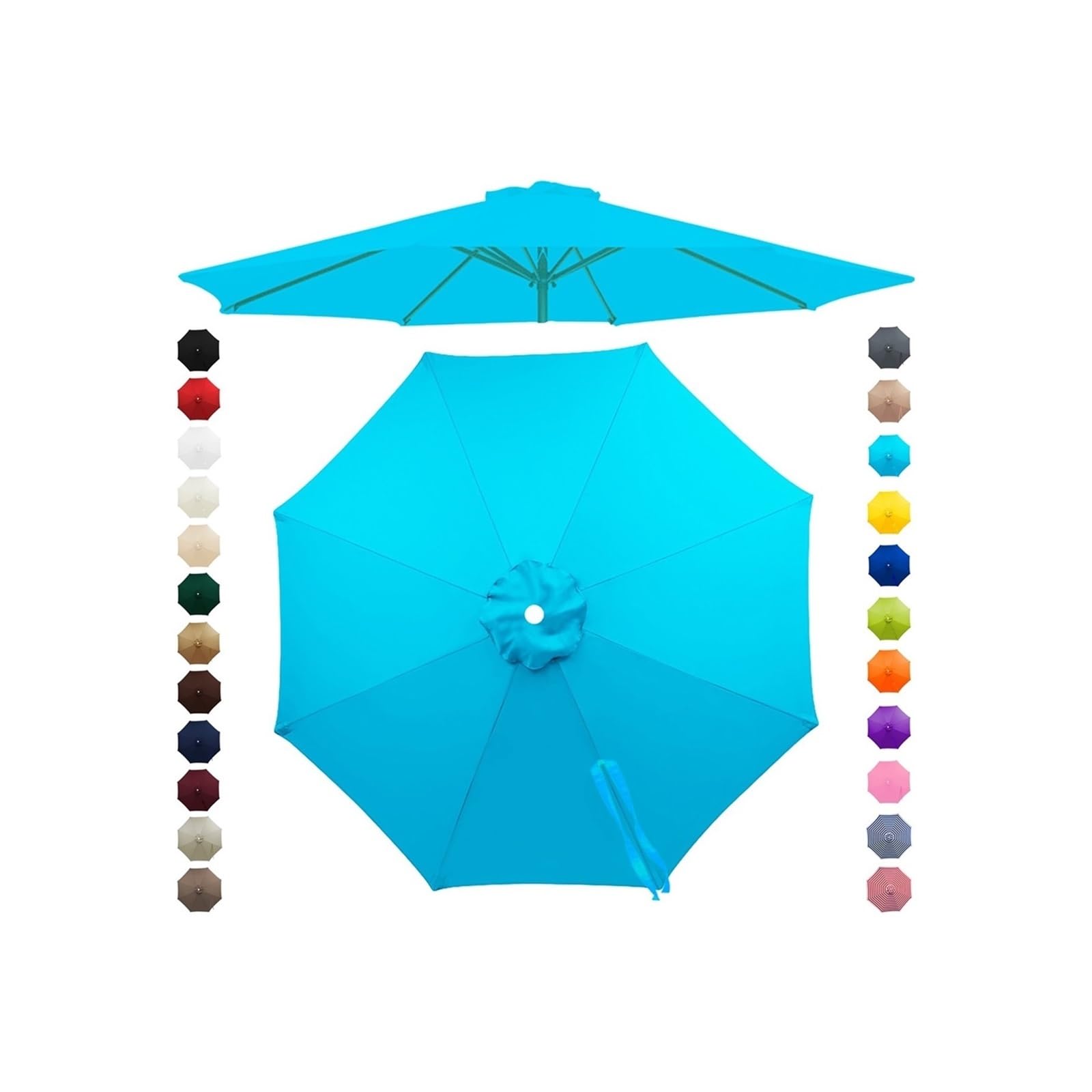Chinimon Replacement Parasol Canopy 2m/2.5m/2.7m/3m/3.5m, 6/8 Arms Garden Parasol Cover for Yard Beach (Lake Blue, 2m/8-Ribs) — image 1