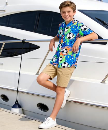 Image of uideazone Boys Hawaiian Shirts Novelty Printed Funky Short Sleeve Button Down Shirt Kids Aloha Luau Shirt 7-14T