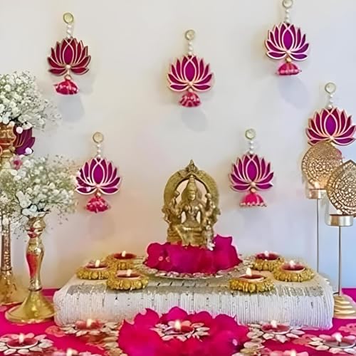 Image of Handcrafted Decorative Wall Decor for Ganpati Diwali Navratri and Pooja Setup Ethentic Hanging for Home Decor Festival Decoration for Home Entrance and Mandir Temple Decor Pack of 6 (Lotus Hanging)
