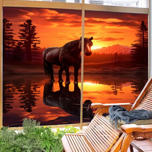 Vinilo Decorativo de Privacidad con Caballos y Atardecer 23.6x35.4 cm x2 miniatura 4