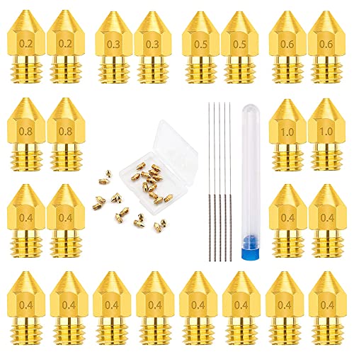 MMOBIEL 24 Pcs 0.2/0.3/0.4/0.5/0.6/0.8/1.0mm Brass MK8 3D Printer Nozzles Extruder Compatible With Creality Ender 3 Seri