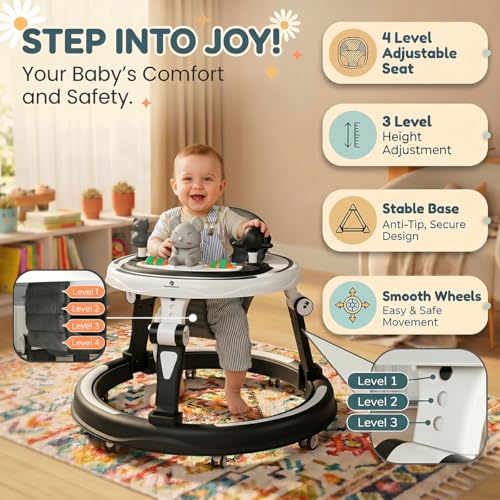 Image of StarAndDaisy 360 Baby Walker 6-24 Months / 7 Level Height Adjustment Walker for Kids Boy and Girl with Switchable Food & Musical Tray /Premium Baby Activity Walker - Black