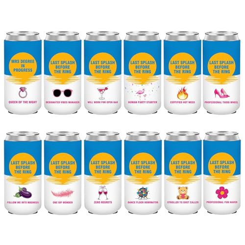 Image of 12 PCS Bachelorette Party Can Cooler Sleeves Insulated Neoprene Drink Holder for Bridesmaid Gifts Bridal Shower Decorations, Bachelorette Party Favors, 12 oz Slim
