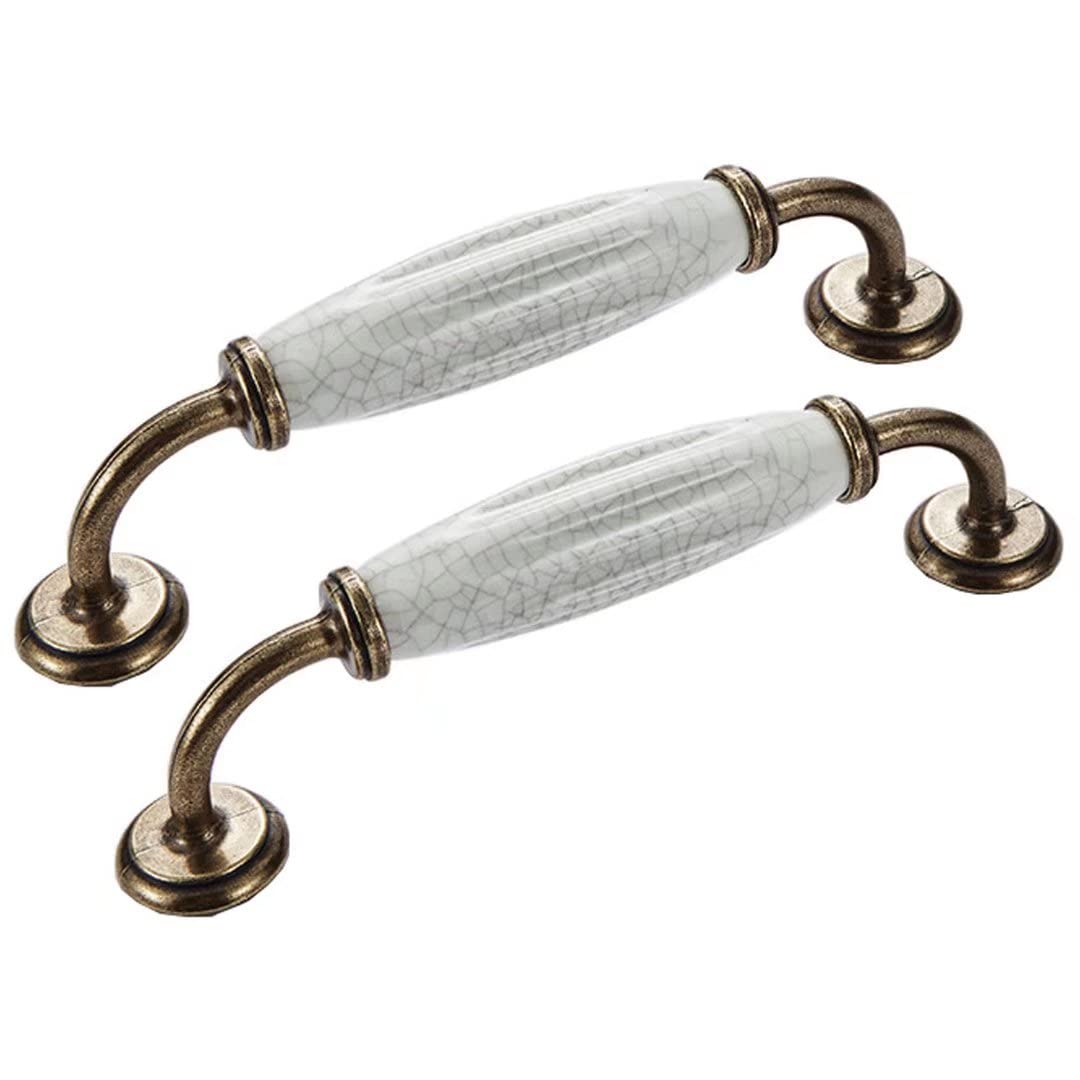 Mnghayyr Style C Ceramic Cabinet Knobs, Decorative Drawer & Door Ha Ceramic Antique Door Pull Handles For Kitchen Drawer Cabinet, 2 Pcs, 128Mm Hole Centers(Style C)