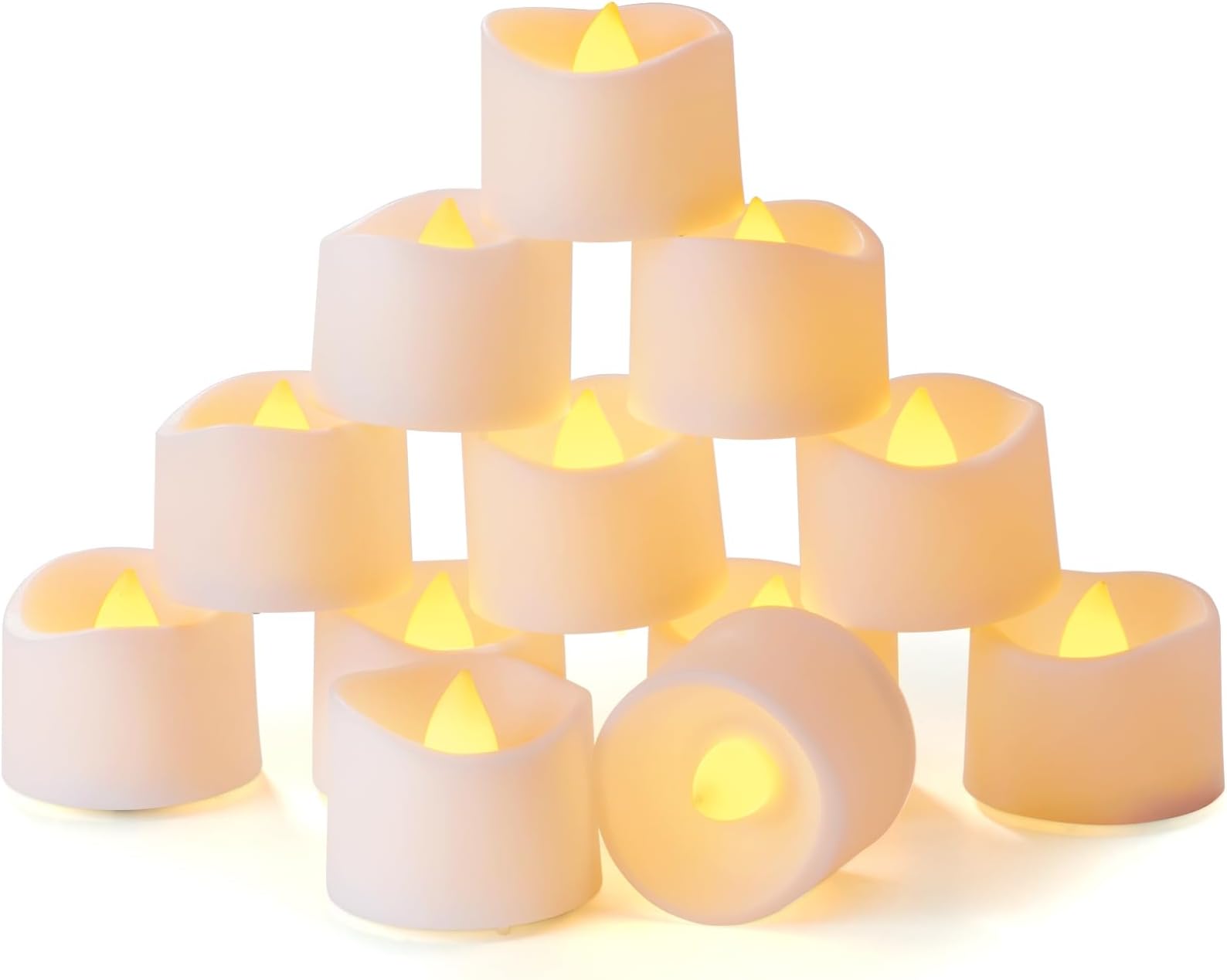 Homemory Set of 12 Bright Warm Yellow Timer Tea Lights, Battery Operated LED Tea Lights with Timer and Flickering Flame, Dia 3.5CM x H 3.1CM