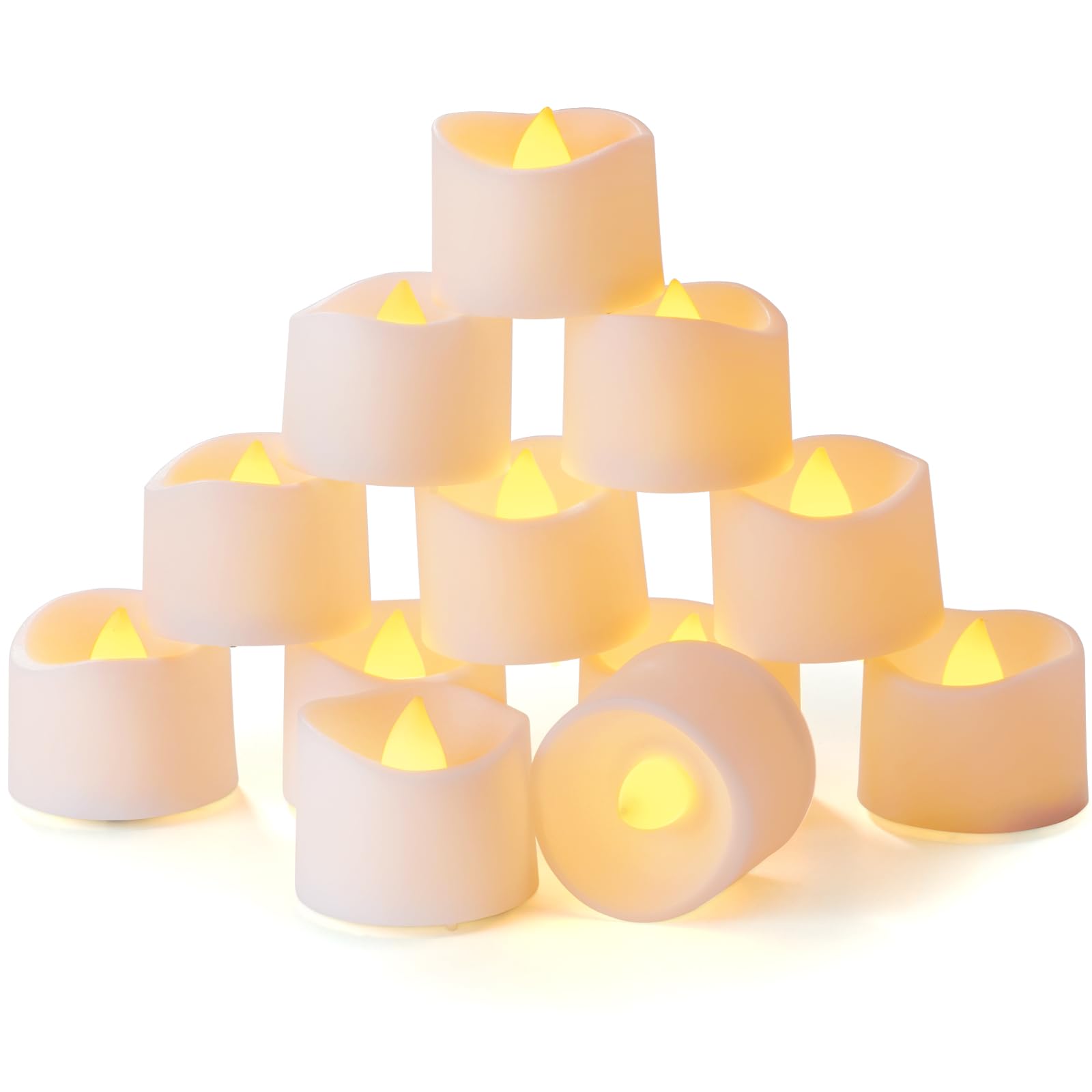 Homemory Set of 12 Bright Warm Yellow Timer Tea Lights, Battery Operated LED Tea Lights with Timer and Flickering Flame, Dia 3.5CM x H 3.1CM [Energy Class A]
