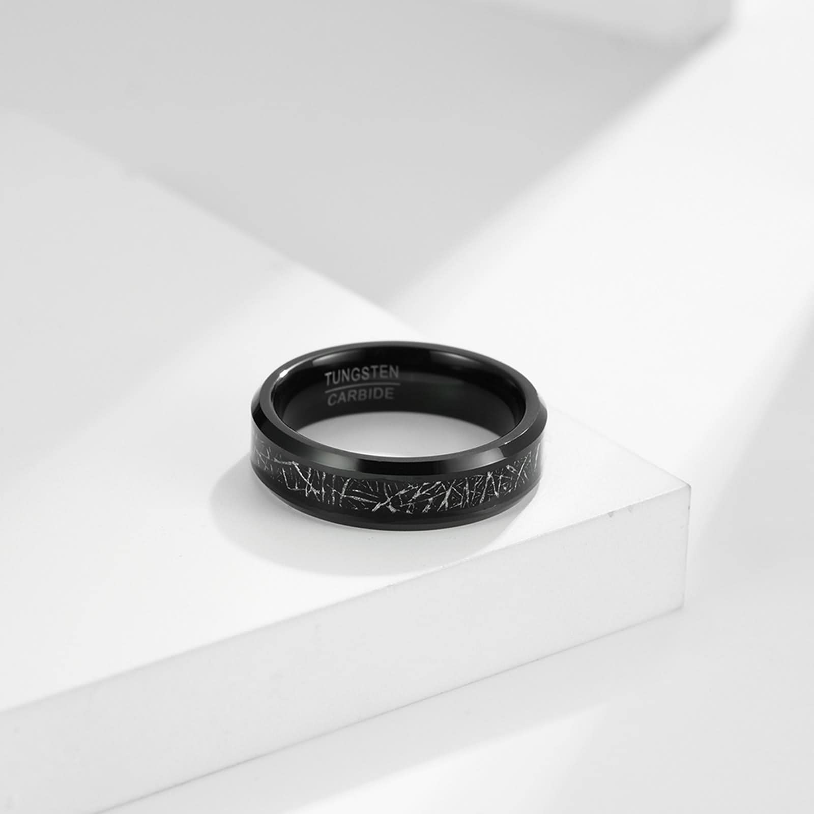 Anillos para Invitada Boda, Anillo Brillantes Mujer Metal con Incrustaciones de Anillo Negro de 6mm Carburo de Tungsteno