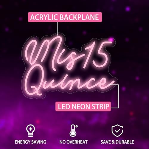 Image of Moneter Mis 15 Quinceanera Neon Signs for Wall Decor Neon Lights for Bedroom Led Signs Suitable for Quinceanera Christmas Birthday Party Unique Gift for Girls