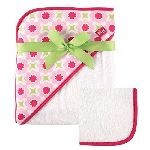 Image of Hudson Baby Print Woven Hooded Towel and Washcloth, Girl, Seahorse Flower Print