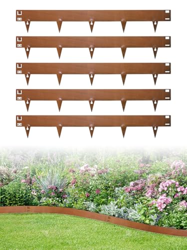 Sararoom Bordura per giardino Bordatura da Prato Bordo Aiuole, Bordure in Acciaio Corten Flessibile - 5Pz 107,5x20cm Bordi Paesaggistici Metallo Separatore Prato E Ghiaia, Barriera Erbacce per Cortile