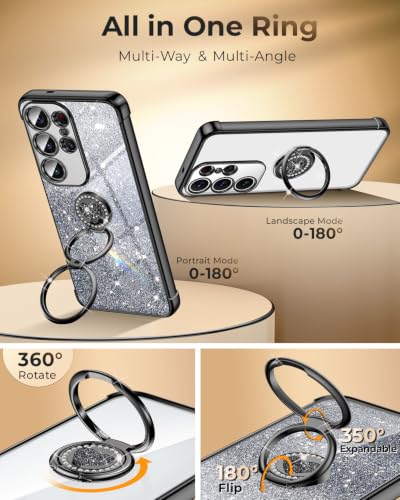 Image of XYZ for Galaxy S25 Ultra Case with Stand - Phone Case with Double Ring Kickstand - Bling Luxury Glitter Clear Phone Cases Heart for Women Girls, Black