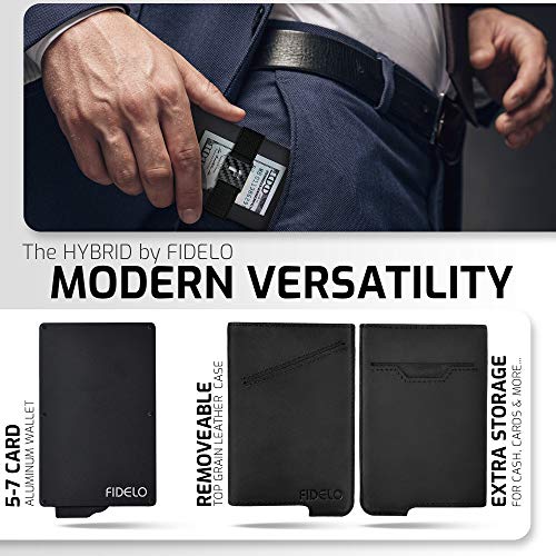 Fidelo Minimalist Wallet For Men - Rfid Blocking Pop Up Wallet Credit Card Holder, Slim Wallet For Men 6063 Aluminum Wallet With A Card Clip Holder With A Removable Leather Case - Black Crazy Horse #TOP1