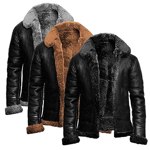 Men's Faux Suede Leather Jacket Sherpa Lined Suede Cardigan Long Jacket Zip Up Fuzzy Outwear Thicken Warm Coats2