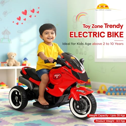 Image of Toyzone Impex Pvt Ltd Trendy Bike Red | Rechargeable Bike 6V | Powered by 6.5 Ah Battery | Music Player with Bluetoooth & USB | 6 Month Battery Warranty | Make in India | for Kids 2+ Years
