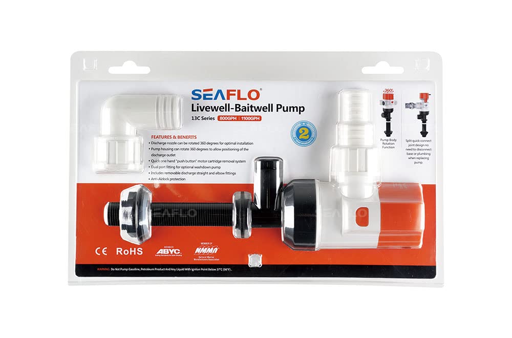 SEAFLO 12V 1100GPH prosta pompa Livewell/Baitwell 13C