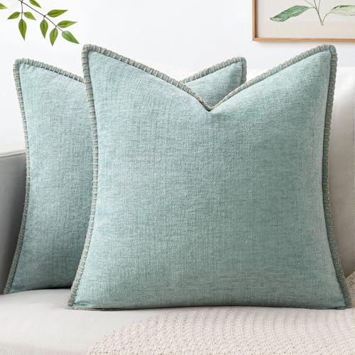 MIULEE Lot 2 Coussins Canapé Chenille Gris Bleu 18x18 po