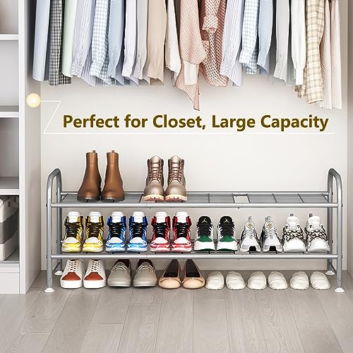 Image of LINZINAR Shoe Rack 2 Tier Storage Organizer for Closet Entryway Metal Grey