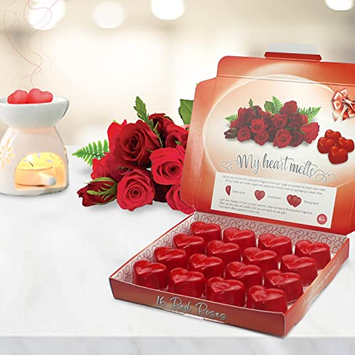 Red Roses Wax Melts: 16 x 5 g Heart Shaped Valentines Gifts for Her or Him Vegan Friendly, Romantic Anniversary Presents - Image 2