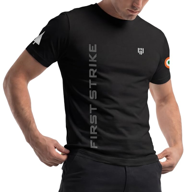 Image of Deployed First Strike Signature Luxesoft Cotton T-Shirt | Army t Shirt for Men | Military | Commando | t Shirts | Round Neck | Half Sleeve | Regular Fit | Black