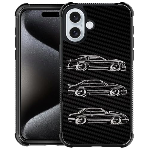 CARLOCA Compatible with iPhone 16 Case, Black White Vector Car Design Art Fashion Pattern Design for Girl Shockproof Anti-Scratch Hard PC Back Case for iPhone 16