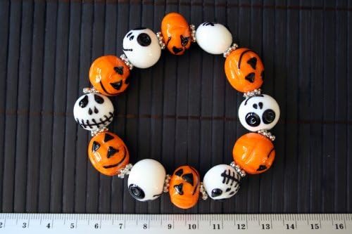 Halloween Theme Lampwork Glass Bead Stretch Bracelet