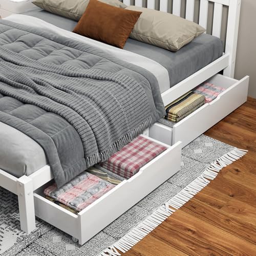 ALFORDSON 2X Bed Frame Storage Drawers for Queen Double King Single Size Wooden Mattress Platform Base, Under-Bed Timber Storage Drawer Trundle for Adults Kids (91 x 20 x 47cm - White)