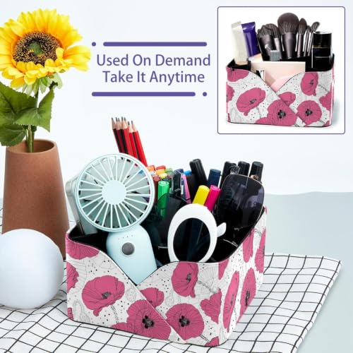 Pot à crayons rose coquelicots pour stations de maquillage et coiffeuses - 5