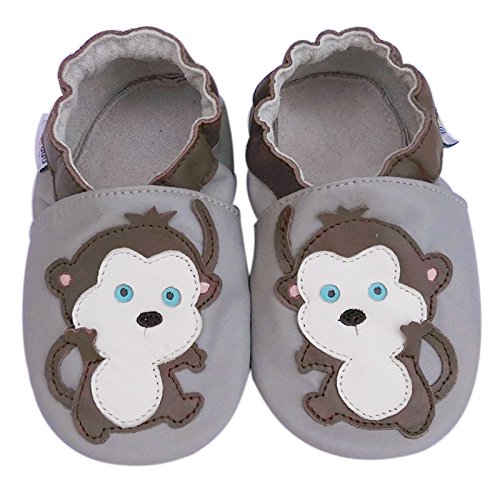 Leather Baby Soft Sole Shoes Boy Girl Infant Children Kid Toddler Crib First Walk Gift Monkey Grey (0-6month, Grey)